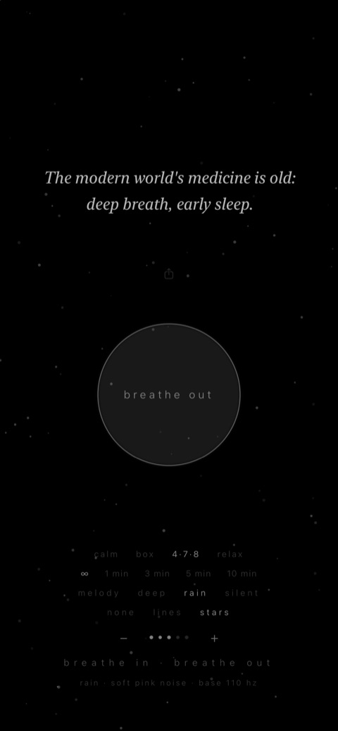 4·7·8 breathing pattern, stars and rain